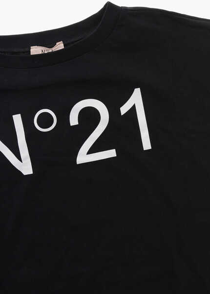 Rochii N21 Kids Cotton Beach Cover-Up Tee Dress With Printed Logo Black Fete (BM 19713107) 2