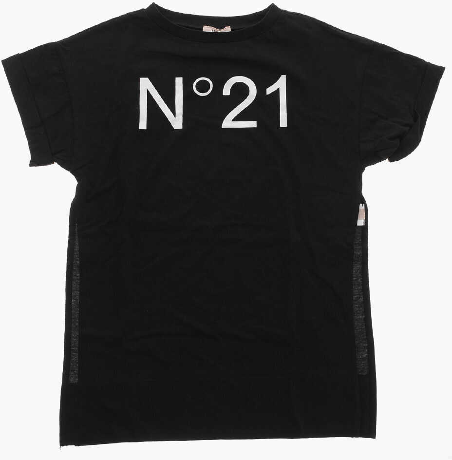 Rochii N21 Kids Cotton Beach Cover-Up Tee Dress With Printed Logo Black Fete (BM 19713107) 1