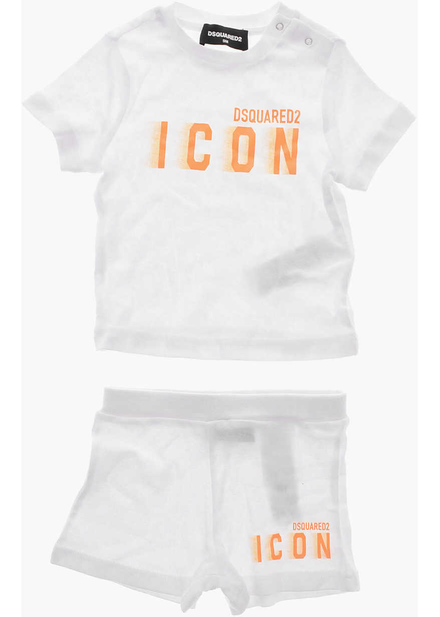 Tricouri DSQUARED2 Icon Cotton Shorts And T-Shirt Set White Baieti (BM 19713113) 1