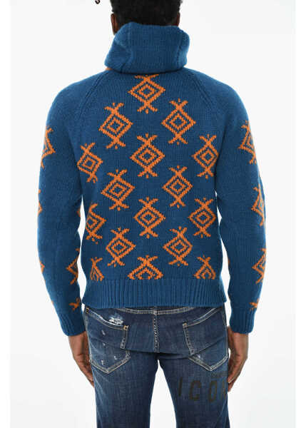 Pulovere DSQUARED2 Wool Turtleneck Sweater With Contrasting Embroidery Blue Barbati (BM 19713125) 2