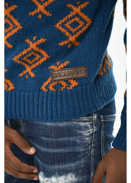 Pulovere DSQUARED2 Wool Turtleneck Sweater With Contrasting Embroidery Blue Barbati (BM 19713125) 3