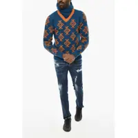 Pulovere DSQUARED2 pentru Barbati - Pulovere DSQUARED2 Wool Turtleneck Sweater With Contrasting Embroidery Blue Barbati (BM 19713125) - B-mall.ro