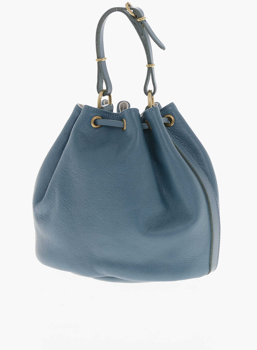 Genti de mana IL BISONTE Textured Leather Bucket Bag With Removable Shoulder Strap Light Blue Femei (BM 19713131) 2