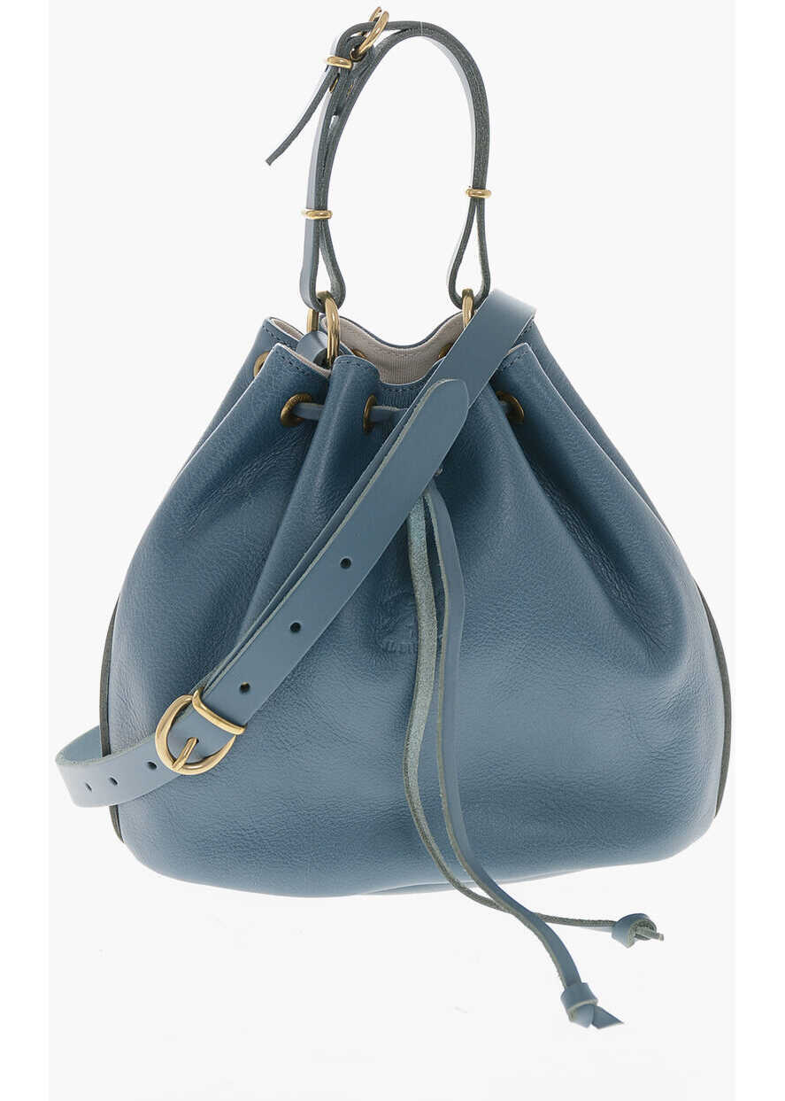 Genti de mana IL BISONTE Textured Leather Bucket Bag With Removable Shoulder Strap Light Blue Femei (BM 19713131) 3