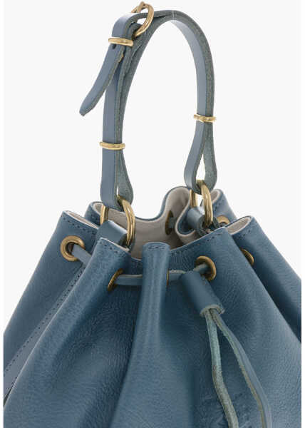 Genti de mana IL BISONTE Textured Leather Bucket Bag With Removable Shoulder Strap Light Blue Femei (BM 19713131) 4