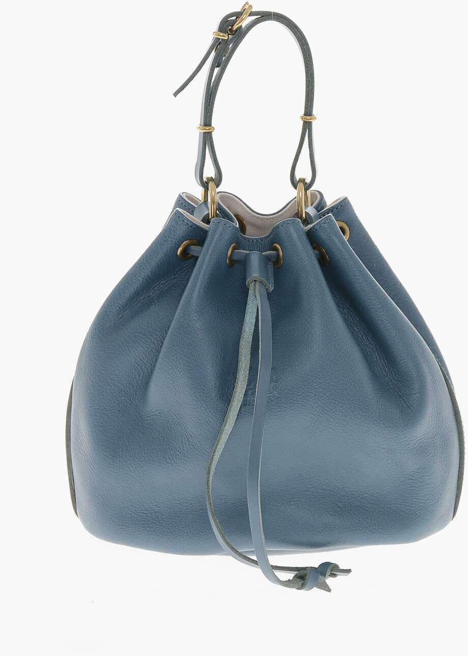 Genti de mana IL BISONTE Textured Leather Bucket Bag With Removable Shoulder Strap Light Blue Femei (BM 19713131) 1