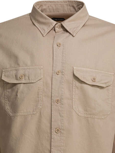 Camasi casual Tom Ford Military Linen blend shirt Beige Barbati (BM 19713252) 3
