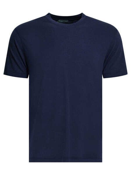 Tricouri Tom Ford Lyocell and cotton T-shirt Blue Barbati (BM 19713273) 2
