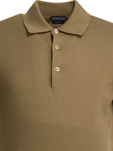 Tricouri Polo Tom Ford Cotton knit polo shirt Beige Barbati (BM 19713291) 3