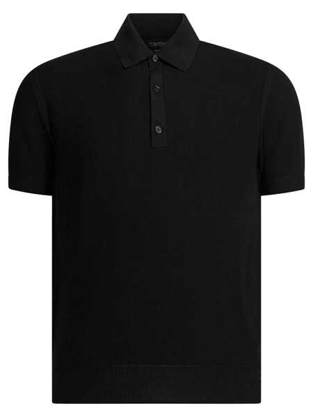 Tricouri Polo Tom Ford Silk and cotton pique polo shirt Black Barbati (BM 19713297) 1