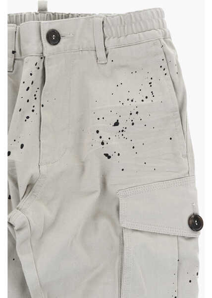 Pantaloni DSQUARED2 Stretch Cotton Cargo Pants With Paint Effect Details Beige Fete (BM 19713491) 2