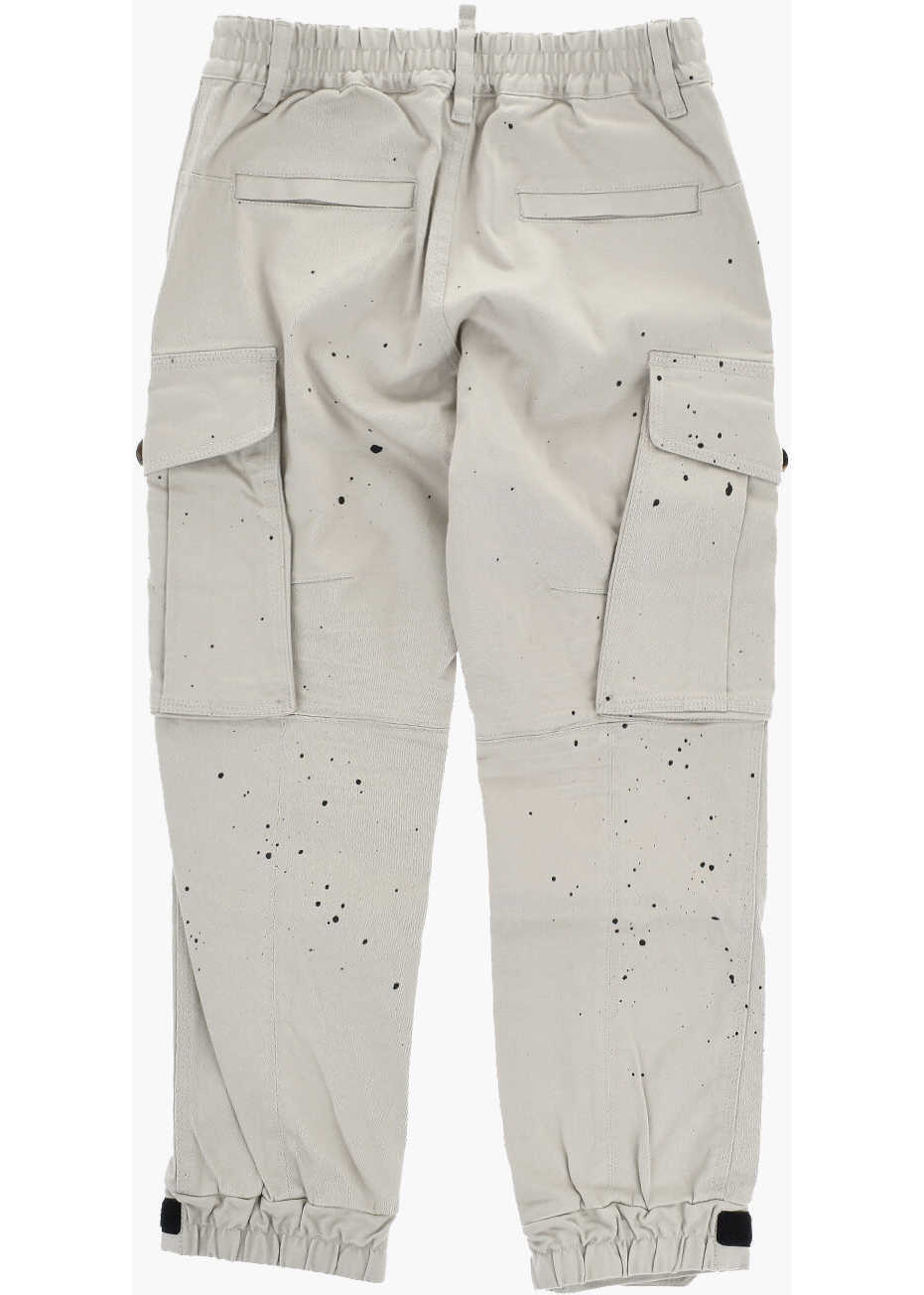 Pantaloni DSQUARED2 Stretch Cotton Cargo Pants With Paint Effect Details Beige Fete (BM 19713491) 3