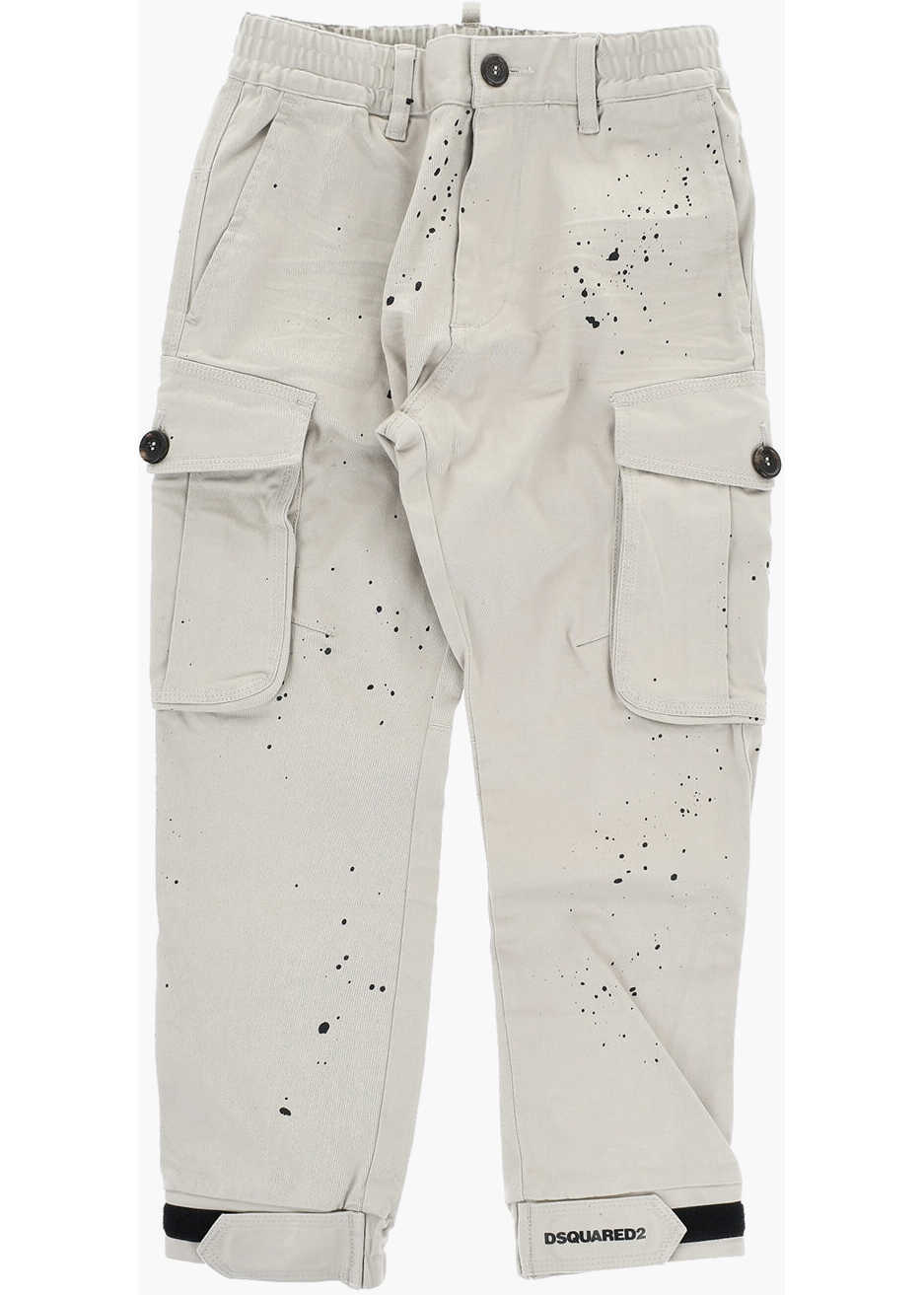 Pantaloni DSQUARED2 Stretch Cotton Cargo Pants With Paint Effect Details Beige Fete (BM 19713491) 1
