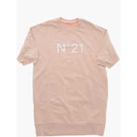 Rochii 3/4-Sleeved Brushed Cotton Tee Dress With Printed Logo Fete