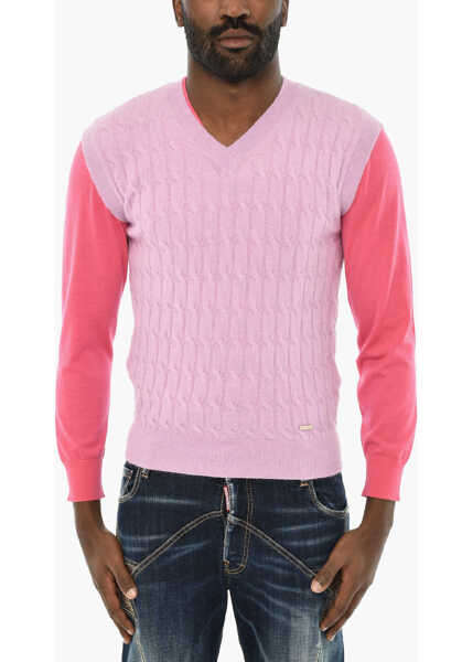 Pulovere DSQUARED2 Two-Tone Wool Sweater Pink Barbati (BM 19713527) 1