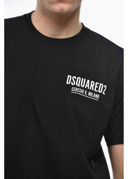Tricouri DSQUARED2 Solid Color Crew-Neck T-Shirt With Contrasting Logo Black Barbati (BM 19713530) 3