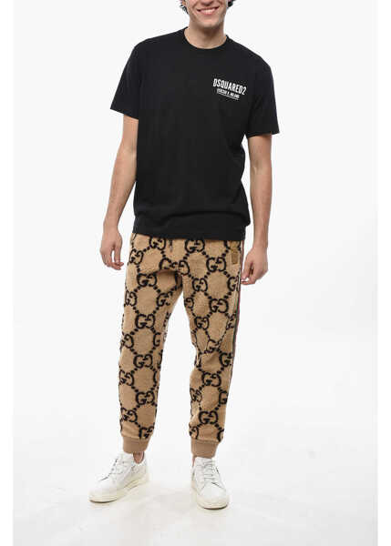 Tricouri DSQUARED2 Solid Color Crew-Neck T-Shirt With Contrasting Logo Black Barbati (BM 19713530) 4