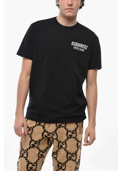 Tricouri DSQUARED2 Solid Color Crew-Neck T-Shirt With Contrasting Logo Black Barbati (BM 19713530) 1