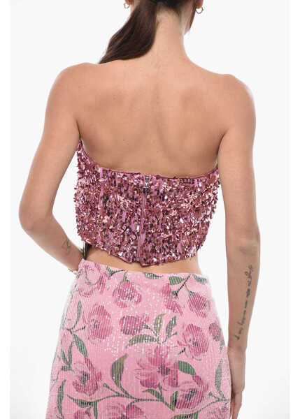 Bluze ROTATE Birger Christensen Sequined Bandeau Crop Top Pink Femei (BM 19713566) 4
