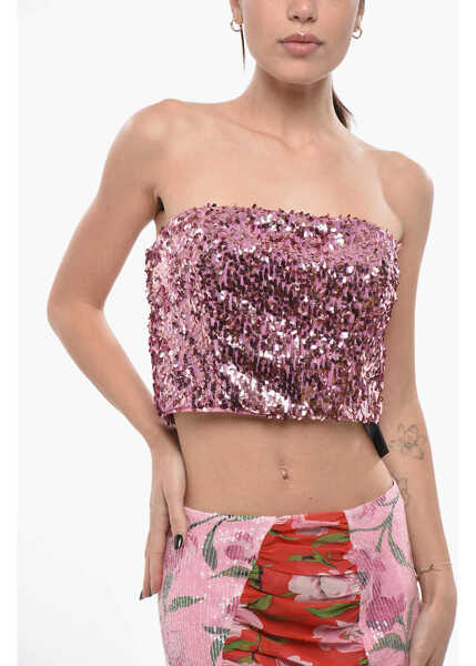 Bluze ROTATE Birger Christensen Sequined Bandeau Crop Top Pink Femei (BM 19713566) 1