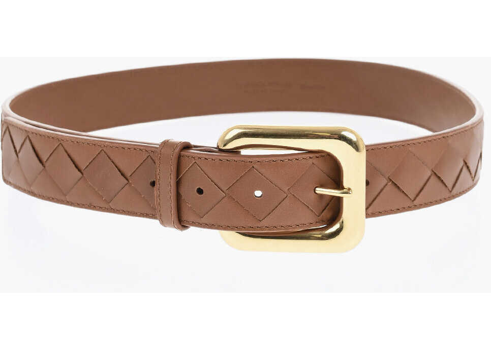 Curele Bottega Veneta Braided Leather Belt With Golden Effect Buckle 40Mm Brown Femei (BM 19713674) 2