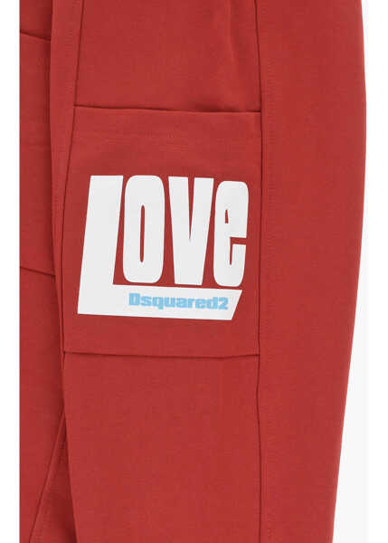 Pantaloni de trening DSQUARED2 Solid Color Joggers With Embossed Detail Red Baieti (BM 19713680) 2