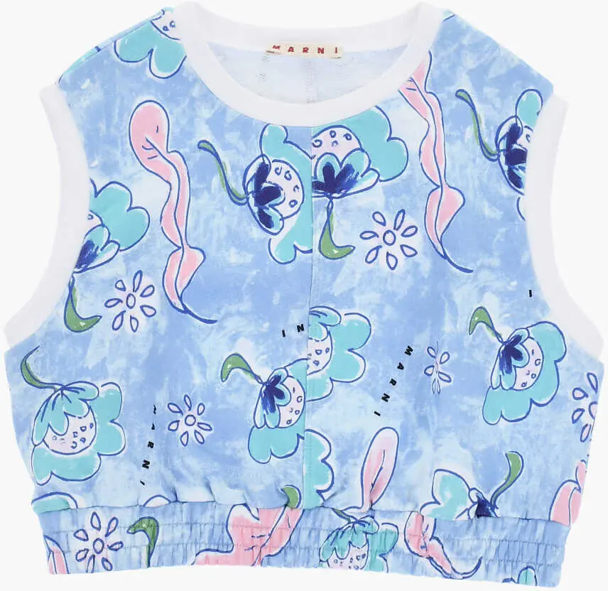 Bluze de trening Marni Sleeveless Patterned Brushed Cotton Sweatshirt Blue Baieti (BM 19713701) 1