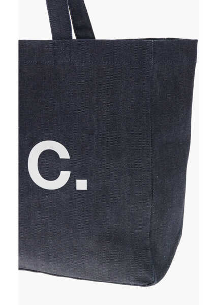 Genti de mana A.P.C. Denim Tote Bag With Printed Logo Blue Barbati (BM 19713719) 3