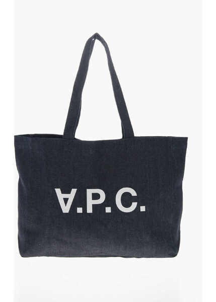 Genti de mana A.P.C. Denim Tote Bag With Printed Logo Blue Barbati (BM 19713719) 1