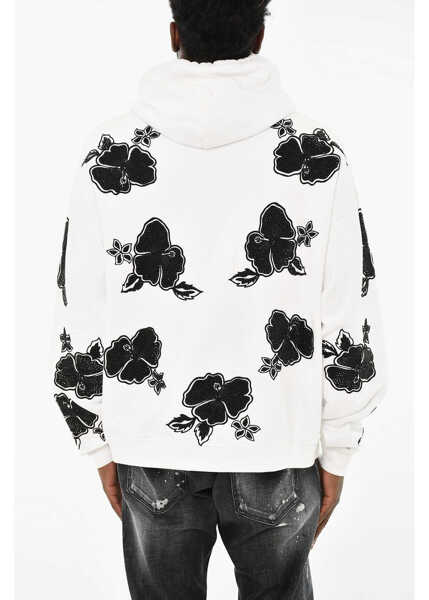 Bluze de trening DSQUARED2 Floral-Motif Two-Tone Hoodie Black & White Barbati (BM 19713764) 2