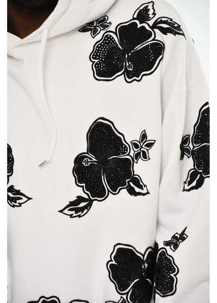 Bluze de trening DSQUARED2 Floral-Motif Two-Tone Hoodie Black & White Barbati (BM 19713764) 3