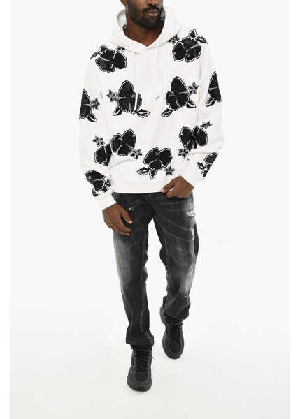 Bluze de trening DSQUARED2 Floral-Motif Two-Tone Hoodie Black & White Barbati (BM 19713764) 4