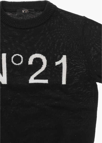 Pulovere N21 Kids Crew Neck Wool Blend Sweater With Jacquard Logo Black Baieti (BM 19713770) 2