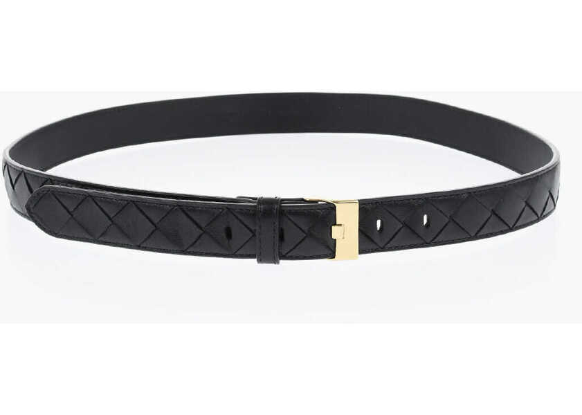 Curele Bottega Veneta Braided Leather Slim Fit Belt 30Mm Black Femei (BM 19713776) 2
