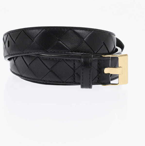 Curele Bottega Veneta Braided Leather Slim Fit Belt 30Mm Black Femei (BM 19713776) 1