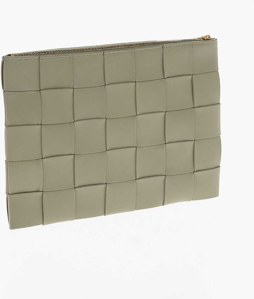 Genti plic Bottega Veneta Braided Leather Clutch With Zip Green Femei (BM 19713785) 2