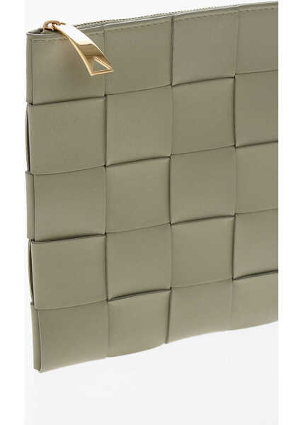 Genti plic Bottega Veneta Braided Leather Clutch With Zip Green Femei (BM 19713785) 3