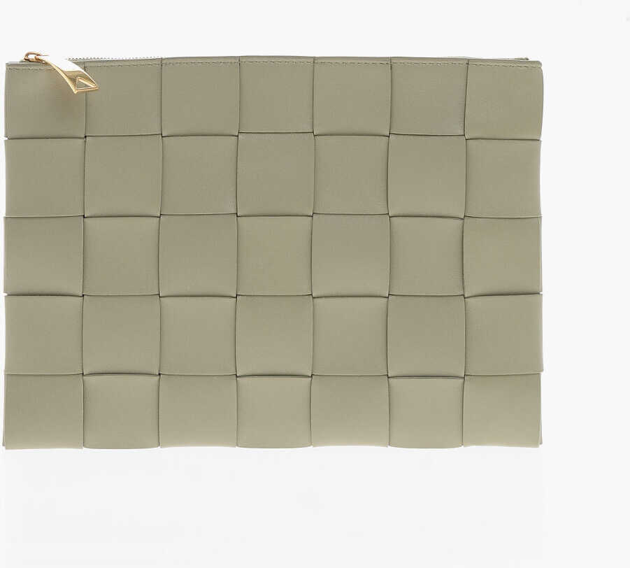 Genti plic Bottega Veneta Braided Leather Clutch With Zip Green Femei (BM 19713785) 1