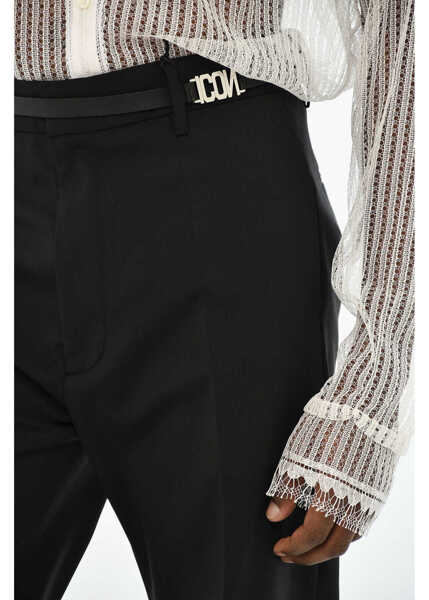 Pantaloni eleganti DSQUARED2 Icon Virgin Wool Pants With Monogram Detail Black Barbati (BM 19713809) 2