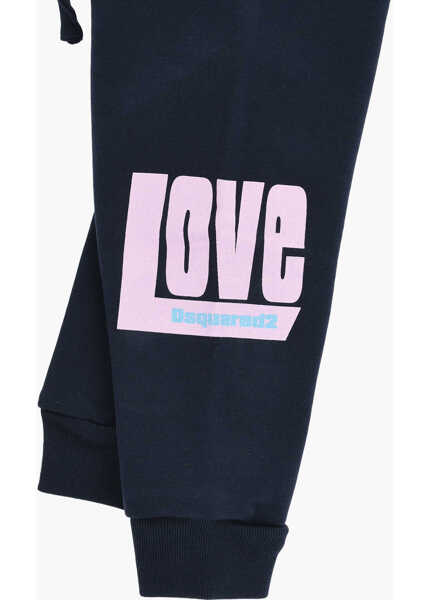 Pantaloni de trening DSQUARED2 Brushed Cotton Joggers With Contrasting Print Blue Baieti (BM 19713812) 2