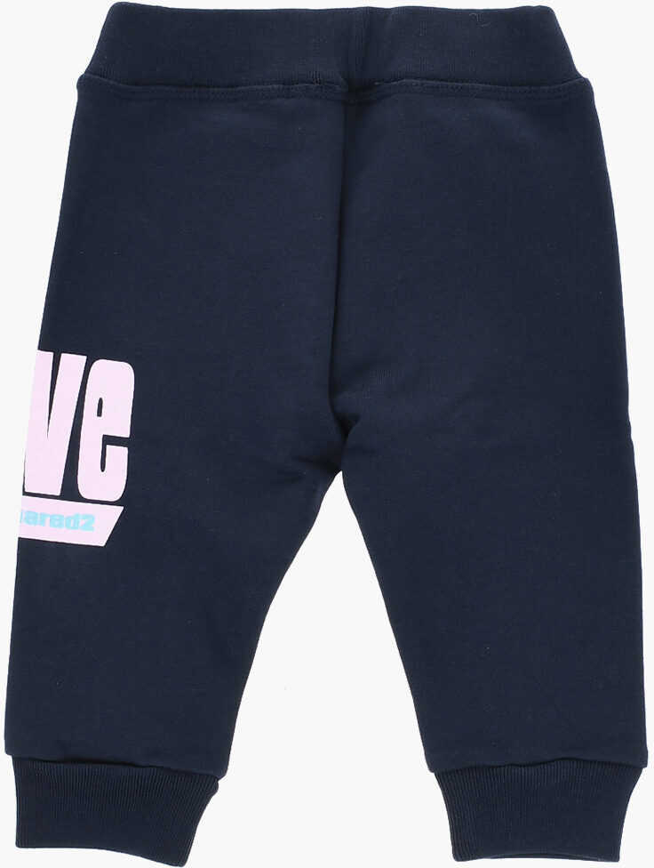 Pantaloni de trening DSQUARED2 Brushed Cotton Joggers With Contrasting Print Blue Baieti (BM 19713812) 3