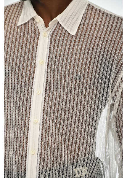 Camasi casual DSQUARED2 Lace Sheer Shirt White Barbati (BM 19713824) 2