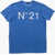 N&deg;21 Kids Crew Neck Cotton T-Shirt With Printed Logo Blue