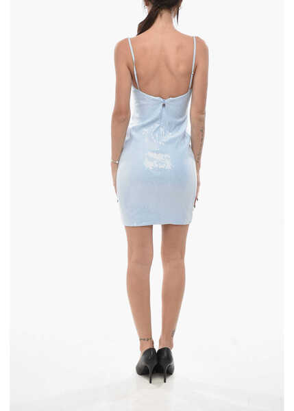 Rochii scurte ROTATE Birger Christensen Solid Color Sequined Slip Dress Blue Femei (BM 19713842) 2