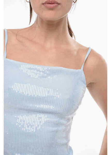 Rochii scurte ROTATE Birger Christensen Solid Color Sequined Slip Dress Blue Femei (BM 19713842) 3