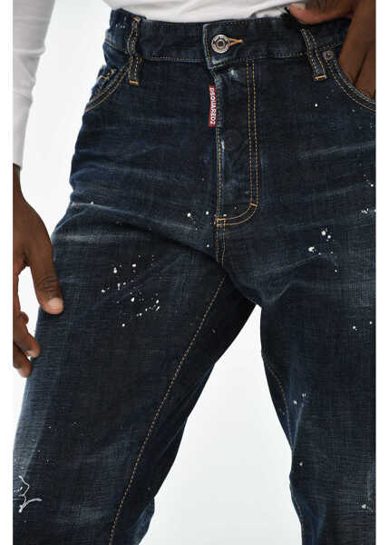 Blugi drepti DSQUARED2 Painting Effect Jeans With Frayed Hem Blue Barbati (BM 19713857) 2