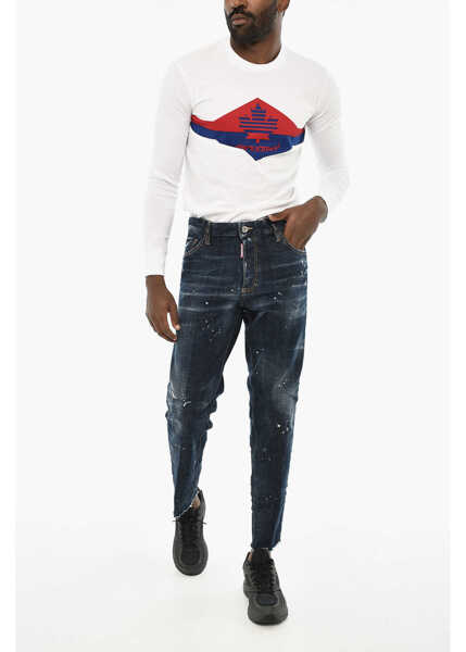 Blugi drepti DSQUARED2 Painting Effect Jeans With Frayed Hem Blue Barbati (BM 19713857) 3