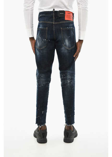Blugi drepti DSQUARED2 Painting Effect Jeans With Frayed Hem Blue Barbati (BM 19713857) 4
