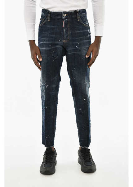 Blugi drepti DSQUARED2 Painting Effect Jeans With Frayed Hem Blue Barbati (BM 19713857) 1