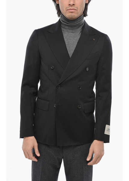 Sacouri CORNELIANI Cc Collection Virgin Wool Double Breasted Blazer With Peak L Black Barbati (BM 19713968) 1